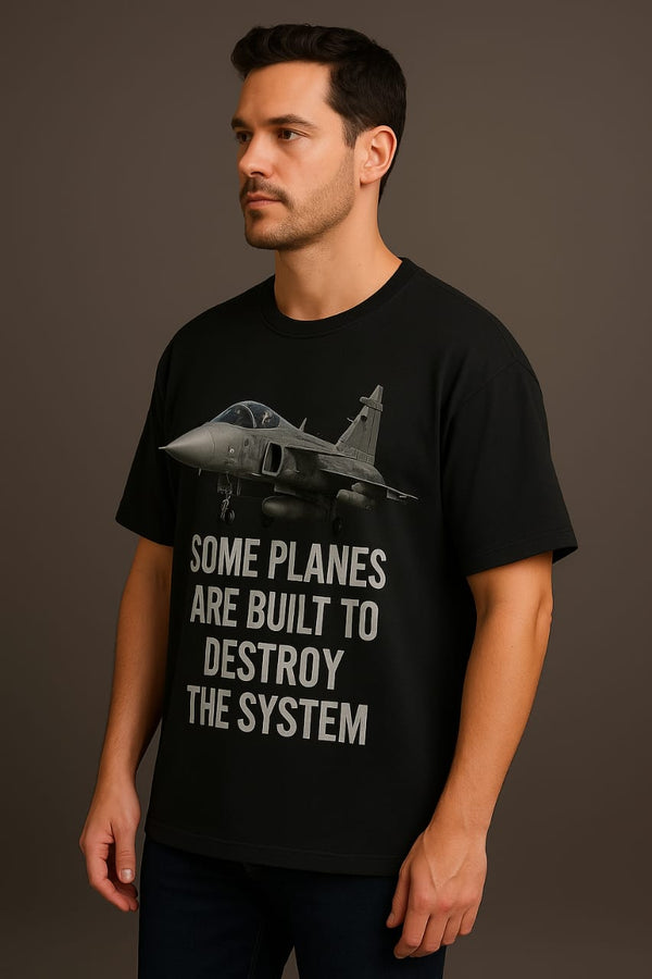 Destroy the System" Rafale Jet Graphic Oversized T-Shirt – Black | Streetwear Statement Tee